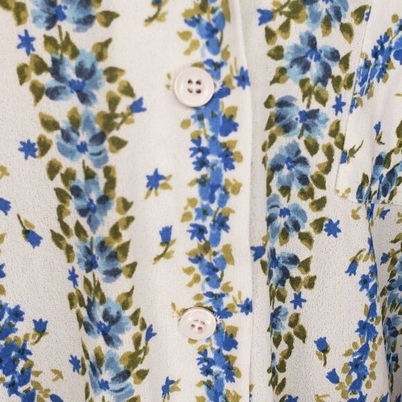 Antique 30s Silk Chiffon Floral Buttoup Short Sleeve Blouse - Picture 7 of 9